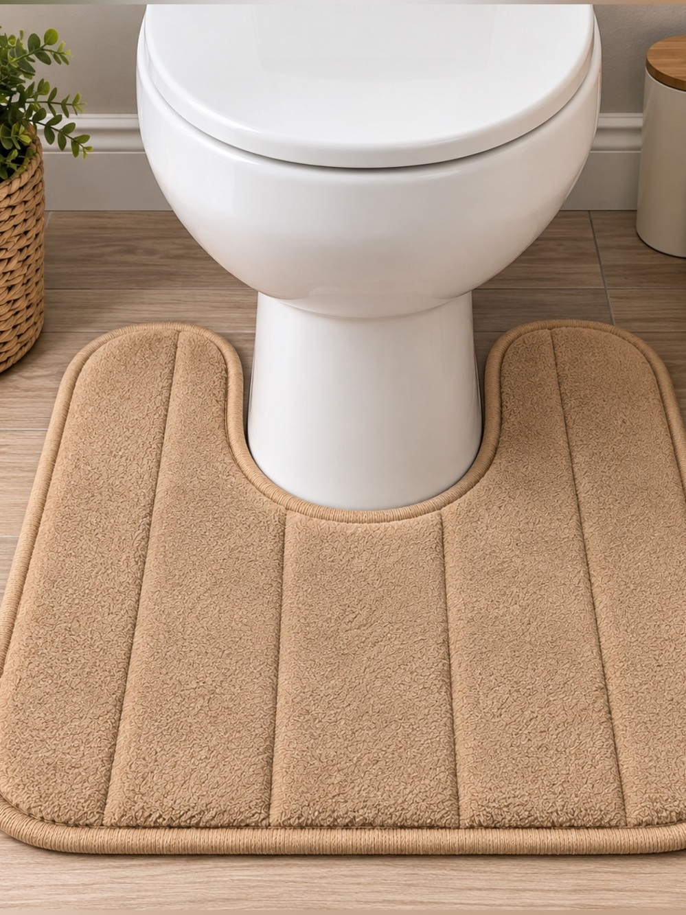 Memory Foam U-Shaped Bathroom Rug in Beige